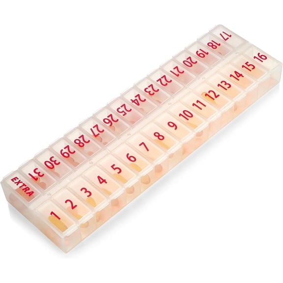 MEDca Monthly Pill Organizer – 32-Compartment BPA-Free Medicine Box, Clear