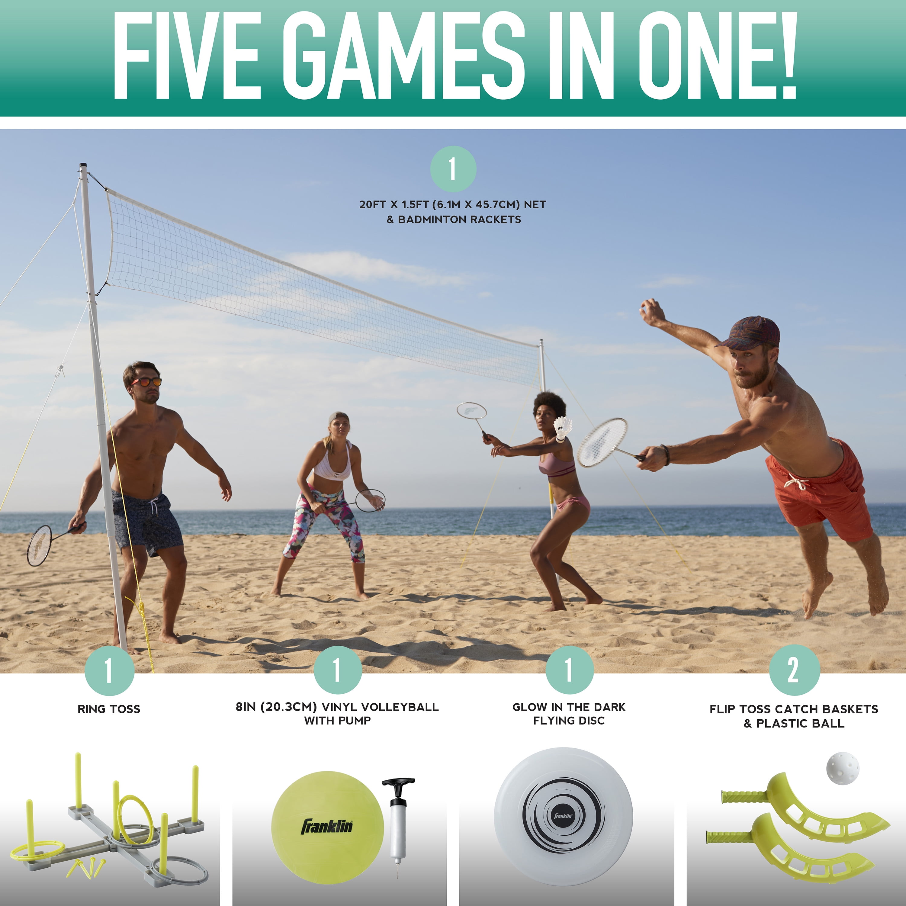Franklin Sports Fun 5 Outdoor Games Combo Set for Beach + Backyard