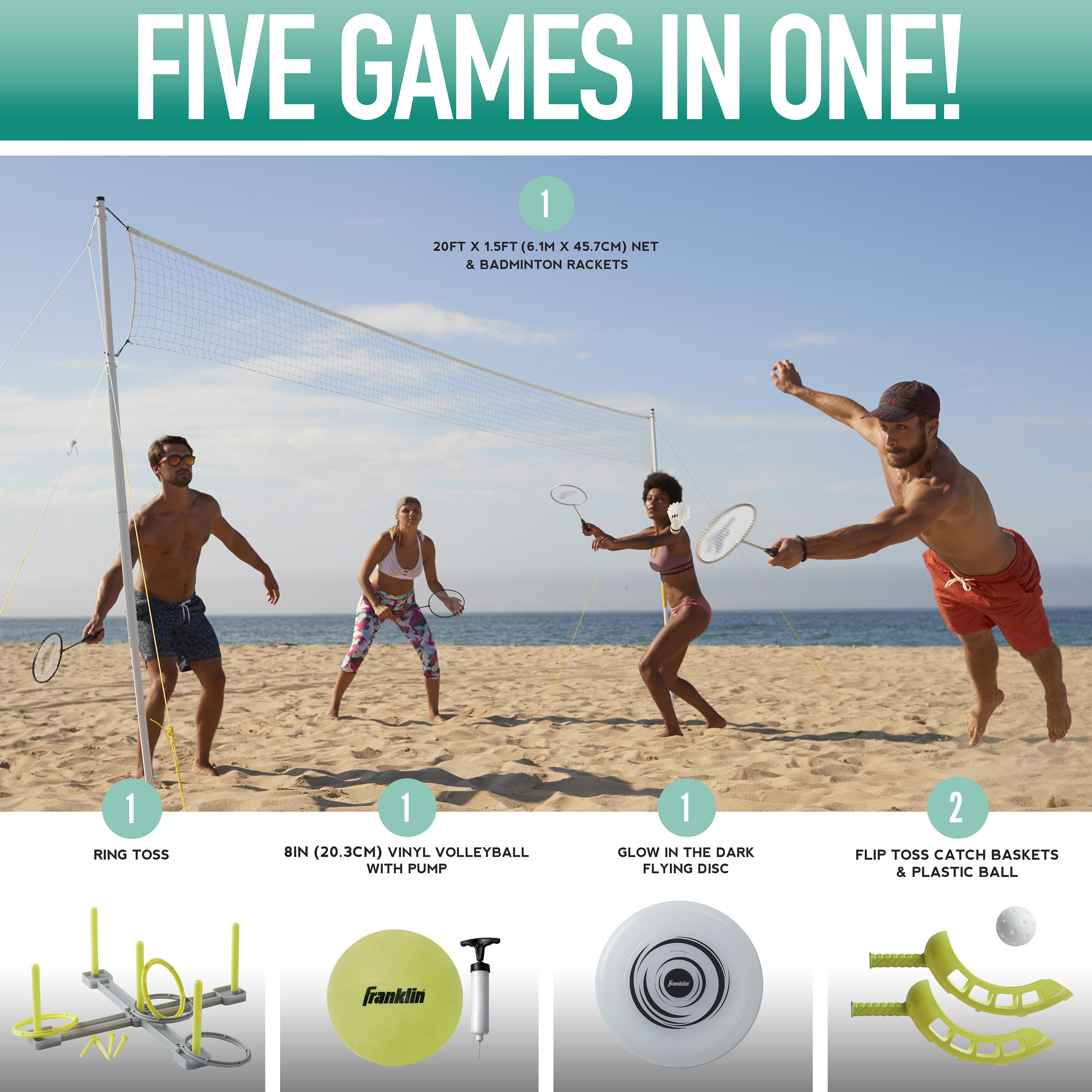 Franklin Sports Fun 5 Outdoor Games Combo Set for Beach + Backyard - image 4 of 5