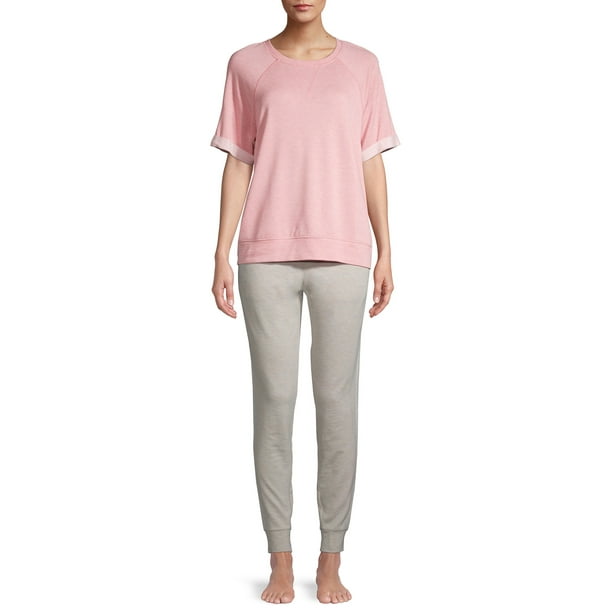 Secret Treasures Women's and Women's Plus 2-Piece Short Sleeve Top and Jogger Sleep Set