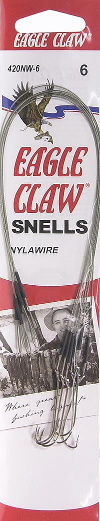 (2 pack) Eagle Claw 420NWH-6 Snelled Nylawire 2X Long Shank Hook, Nickel, Size 6