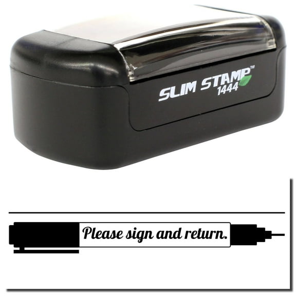 Slim Pre-Inked Please Sign and Return with Pen Stamp, Slim 1444, Ultra Slim Design, Impression Size 1/2" by 1-3/4", Up to 25,000 Impressions - Black Ink