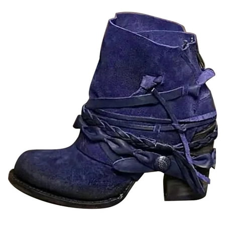 

Women s Retro Fashion Round Toe Boots Back Zipper Comfortable Short Boots
