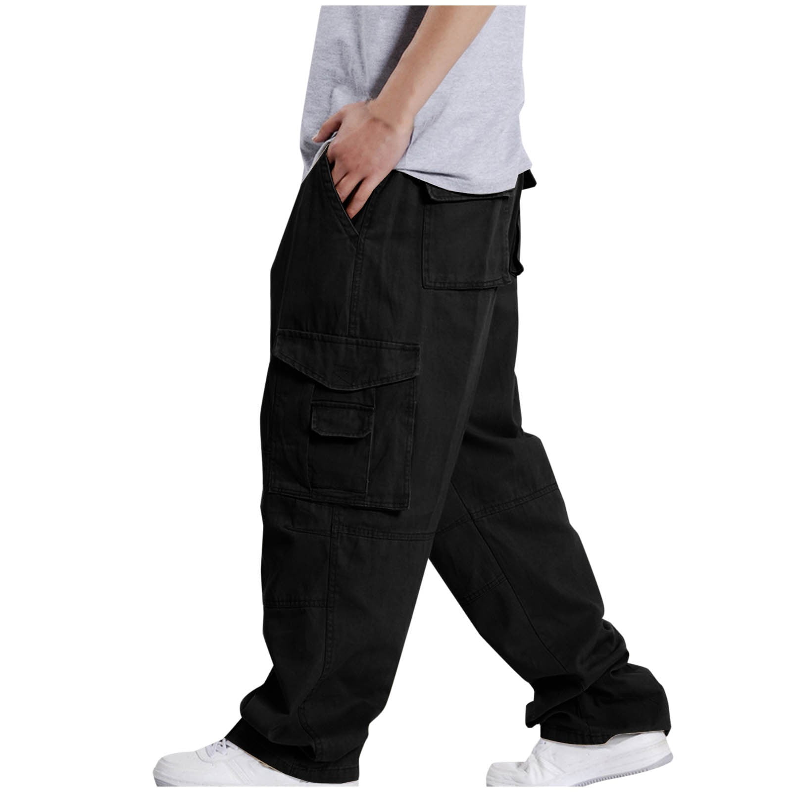 ZQUUVOU Men's Cargo Loose Pants Casual Cotton Solid Color Cargo
