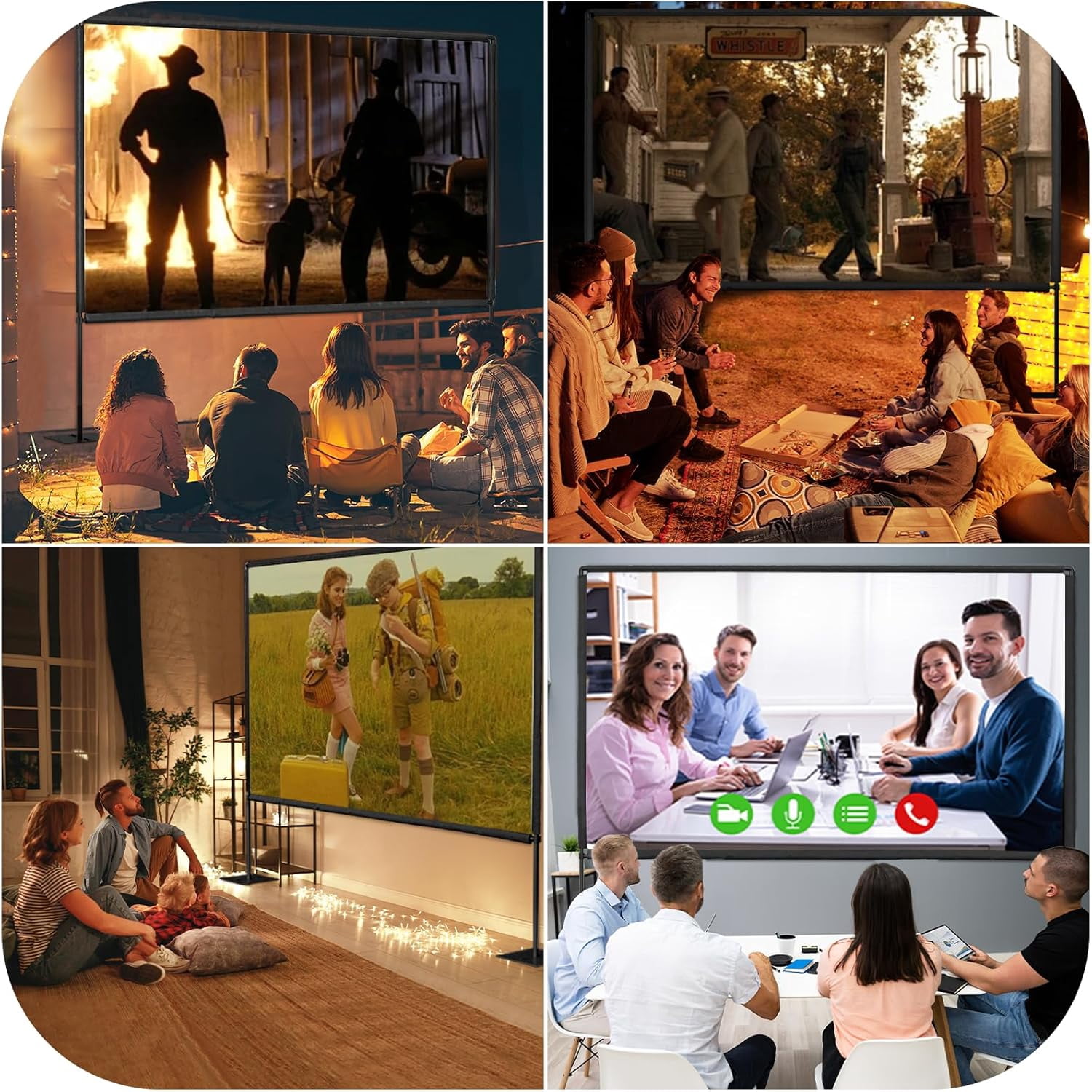 EMART Outdoor Projector Screen with Heavy Flat Base, 120in Portable Movie Screen Stand Indoor 16:9 4K HD for Backyard, Party