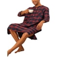 thumbnail image 4 of INSPIRE CHIC Plaid Nightshirt for Men's Loose Fit Henley Necklike Checked Sleep Gown Pajamas S Red Blue, 4 of 5