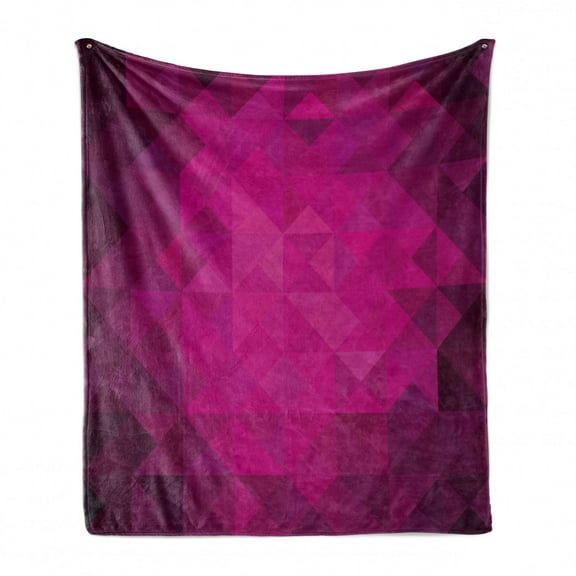 Hot Pink Soft Flannel Fleece Blanket, Vibrant Color Abstract Triangles Expressionism Inspired Geometrical Art, Cozy Plush for Indoor and Outdoor Use, 60" x 80", Hot Pink Purple Plum, by Ambesonne