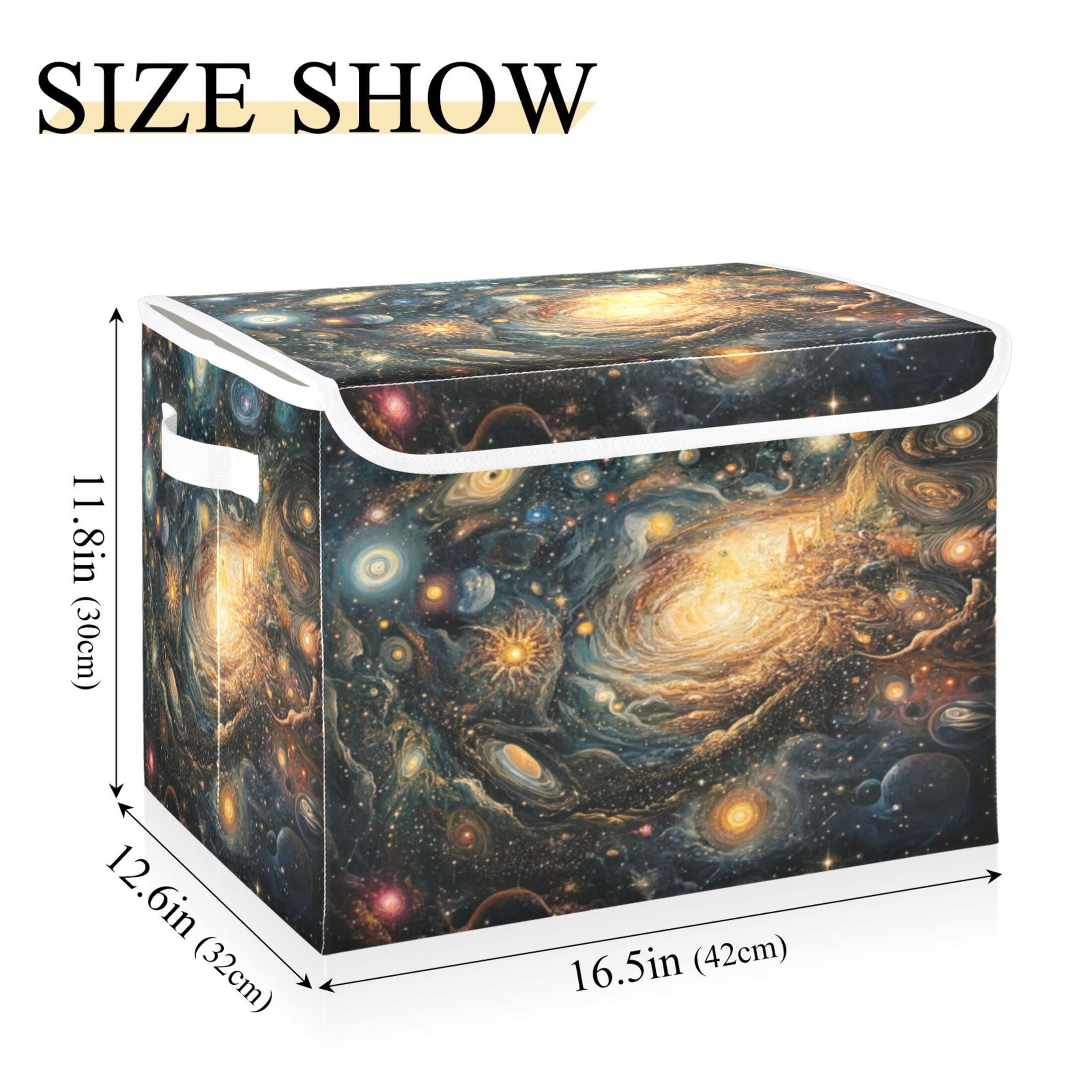 Storage Box With Lid 16.5x12.6x11.8In Foldable Stacked Household Storage Box Color Galaxy Picture