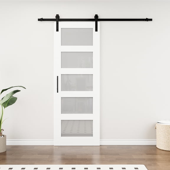 30'' x 84'' 5-Piece Glass and Wood Paneled Sliding Barn Door with Installation Hardware Kit