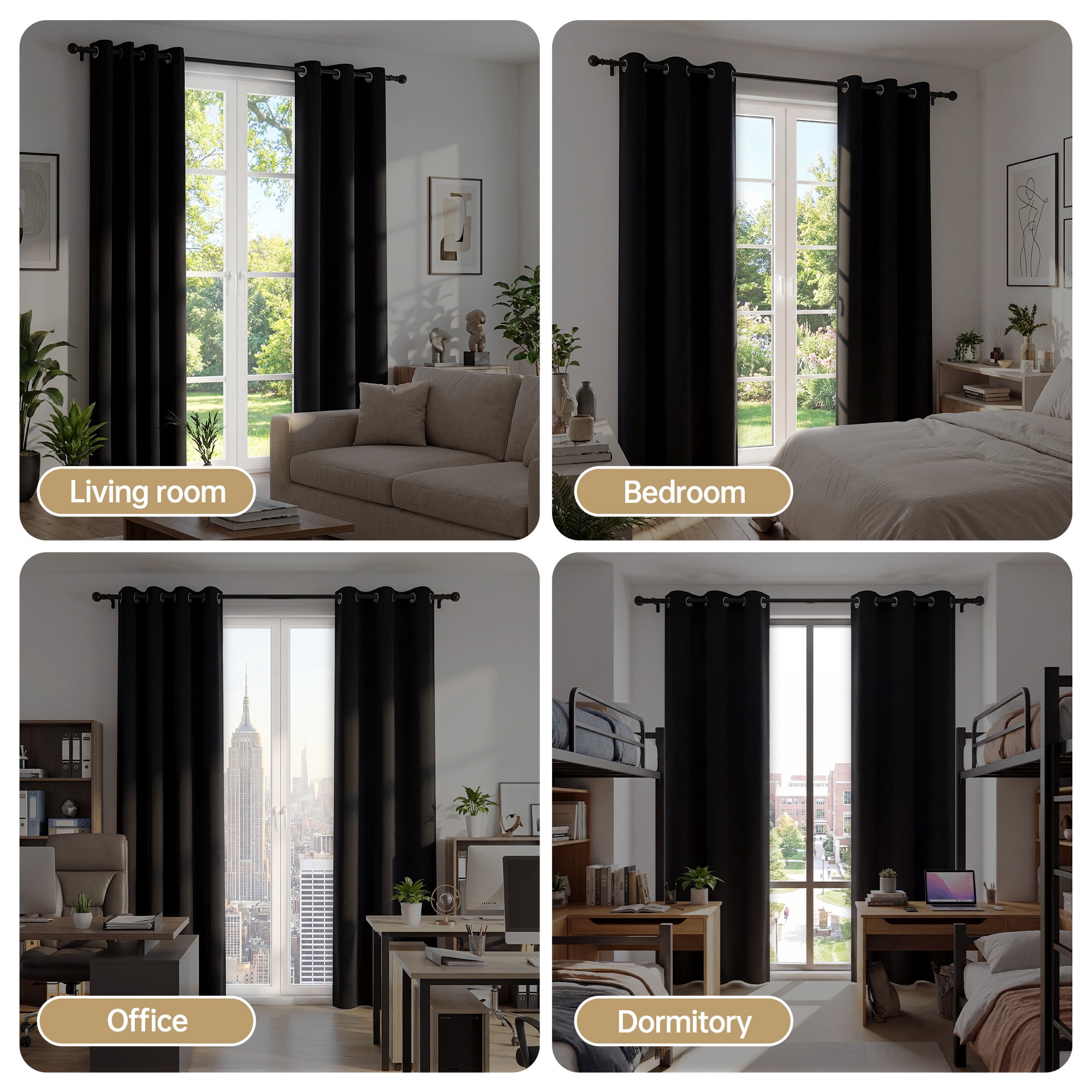 XUEYU Blackout Curtains 2 Panels, 100% Full Light Blocking Window Curtains, Grommet Energy Efficient Drapes for Bedroom Living Room, 42x84 Inch, Black