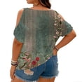 thumbnail image 5 of Plus Size Blusas Elegantes Para Mujer, Plus Size Summer Shirts for Women, Plus Size Cold Shoulder Print Loose Short Sleeve Tee Fashion Commute Daily Wear, Army Green L, 5 of 5