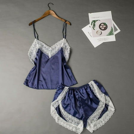 

New Years Eve Gifts for Womens! S LUKKC LUKKC Womens Pajama Sets Sexy 2 Pieces Silk Sleepwear V Neck Cami Top and Shorts Lace Trim Satin Lingerie Sets Lounge Sets Nightwear Outfits