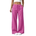 thumbnail image 2 of Usloyux Women's Wide Leg Trousers with Pockets Flowy Drawstring Long Pants for Summer Beach Casual Party Work, Hot Pink 2XL, 2 of 9