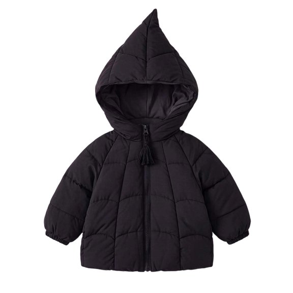 Mitankcoo Girls Hooded Puffer Coat Cute Pointed Wizard Hat Quilted Winter Jacket with Tassel Zipper Warm Outerwear 1-10Y