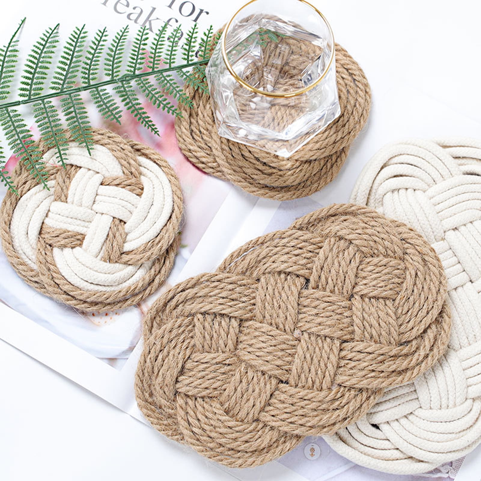 Nordic Jute Natural Hand Woven Cotton Rope Placemat Coaster 