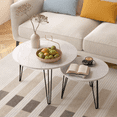 thumbnail image 2 of 27.56'' Round Nesting Coffee Table Set of 2,  Circular Nesting End Table Set, Round Marble Tabletop, and Sturdy Metal Base for Living Room, bedroom, White, 2 of 9