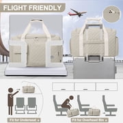 DAKIMOE Travel Duffle Bag for Women Men, Weekender Overnight Bags Carry on Gym Bag with Wet Pocket/Adjustable Strap/Shoe Compartment, Foldable Waterproof Duffel Tote for Plane Sports Dance, Ivory