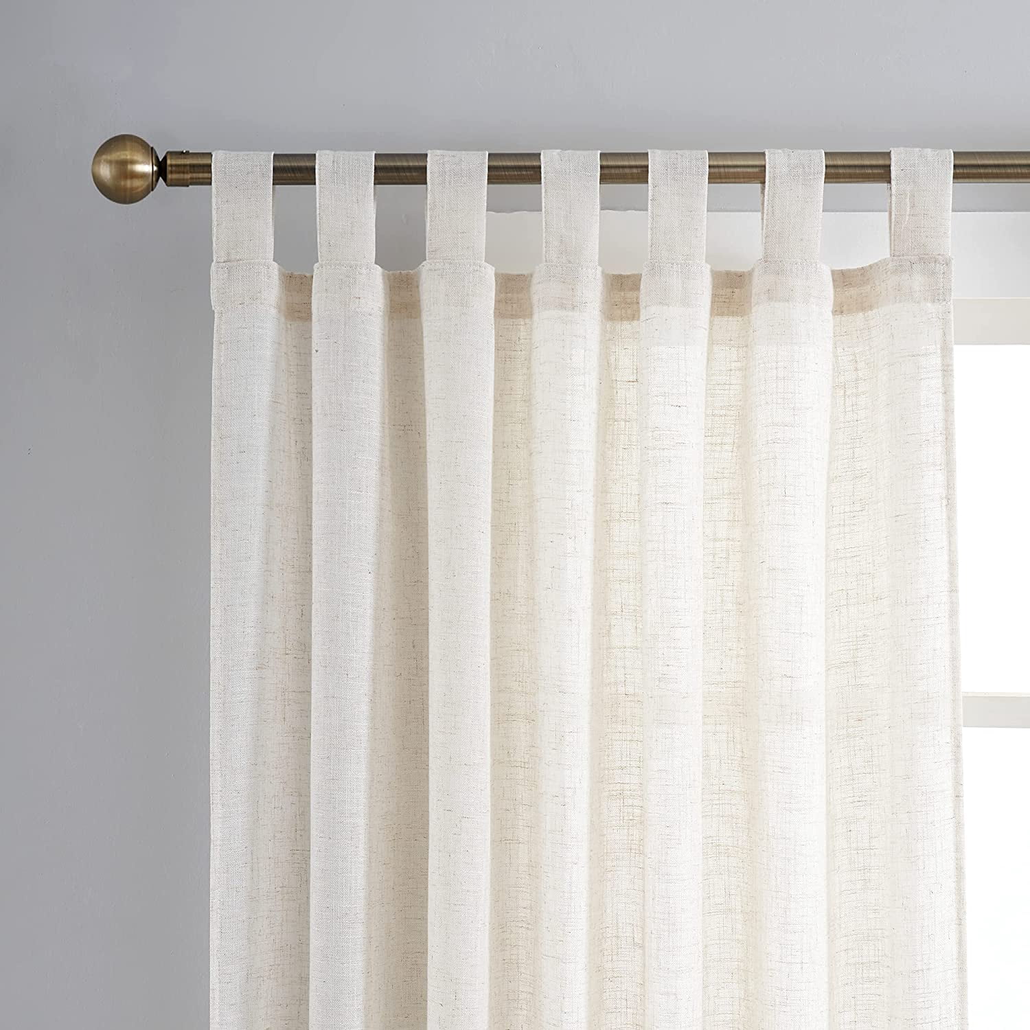 Bailu Natural Linen Semi Sheer Curtains Tab Top Light Filtering Elegant Curtains & Drapes for Bedroom 52 x 108 Inch Length, Set of 2 Panels