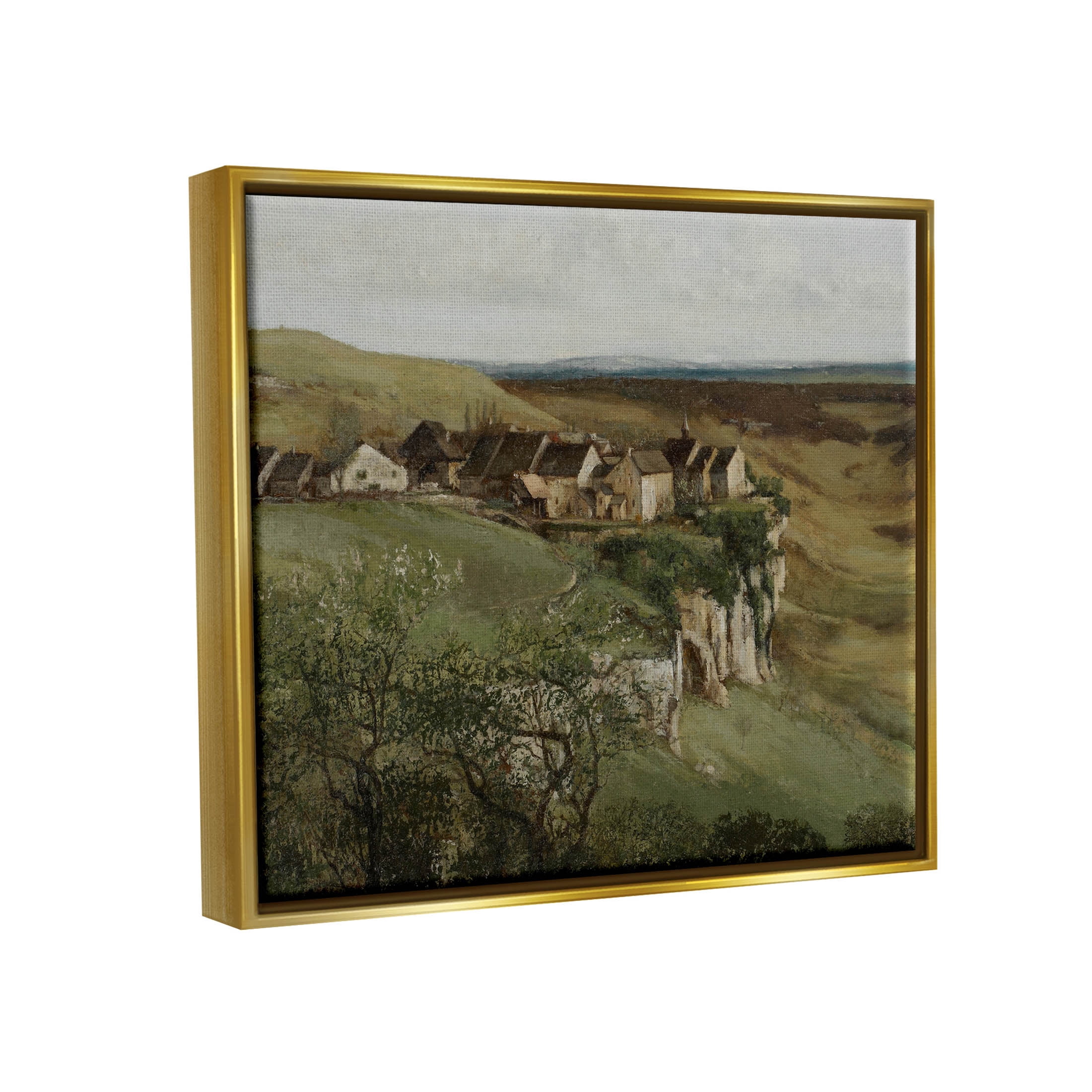 Cliff Cottages Rural Landscape Landscape Painting Metallic Gold Framed Art Print Wall Art