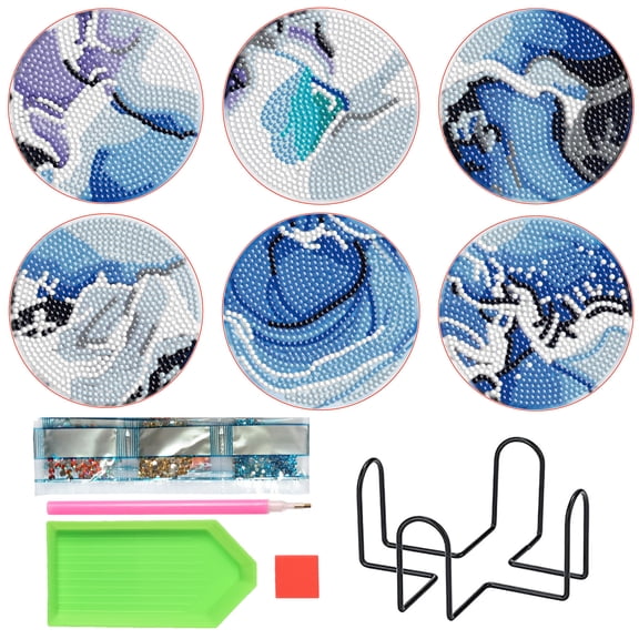 6pcs DIY Diamond Painting Coaster Kit with Snowflake Design and Stand, Perfect for Home Decor and Gift Giving
