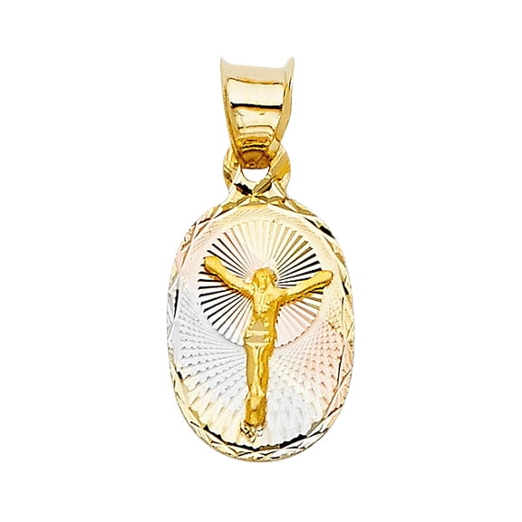 14K 3C Gold Diamond cut Jesus Stamp Religious Pendant | Tri Color Gold Charm Pendant for Necklace Chain | Gift for Men Women | 16 x 10 MM | 0.8 grams