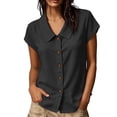 thumbnail image 6 of sdhkgrrt Women Short Sleeve Button Down Shirts Summer Casual Collared Tops Solid Slim Fit Pullover Blouses Cute Office Work Outfits Clothes, Black 2XL, 6 of 8