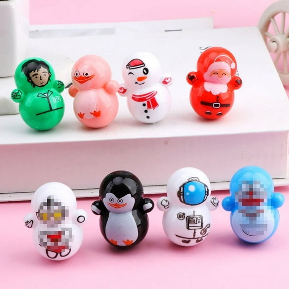 Mini vaso de juguete con cascabeles para gatos, vaso rojo y azul con forma de hombre gordo, muñeco de nieve y Papá Noel