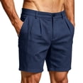 thumbnail image 2 of Domuza Mens Linen Shorts Casual Pleated Front Summer Lightweight Breathable Vacation Beach Shorts with Pockets Navy S, 2 of 8