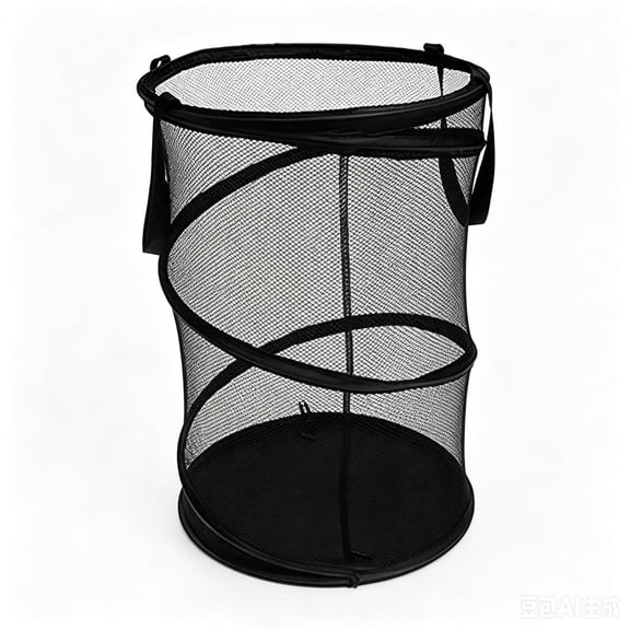Black Collapsible Spiral Mesh Laundry Hamper, Breathable Round Clothes Storage Basket with Carry Handles for Bathroom Bedroom