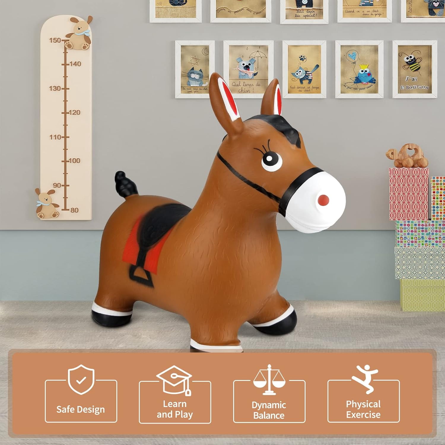 TAETOE Bouncy Horse Hopper Toys, Toddlers Bouncing Farm Animals, Inflatable Jumping Hopping Horse, Ride on Rubber Bouncer for Kids, Outdoor Indoor Cool Birthday Gifts for 2 3 4 Year Old Girl Boy