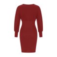 thumbnail image 4 of LLYwey Winter Dresses for Women 2024 Casual Knit Dress Long Sleeve Hip and Waist Dress Long Sleeve Collar Dress New Casual Dresses Wine M, 4 of 5