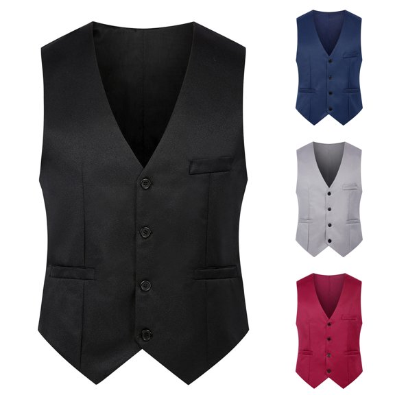 Joernso Simple Solid Color Men Suit Vest Slim Fit V-neck Sleeveless Single Breasted Leisure Party Bar Banquet Dress Waistcoat Workwear