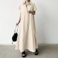 thumbnail image 4 of Women's Pullover Short Sleeve Long Skirt Loose Lapel Fashion Casual Shirt Dress Comfy Dress for Women Womens Maxi Dresses for Summer Casual Ruffle Dresses for Women Womens Summer Dresses Knee Length, 4 of 7