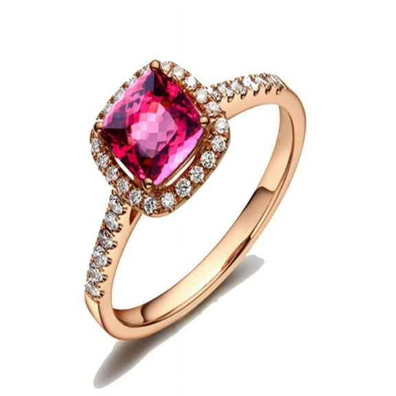 1.50 Carat Cushion cut Ruby and Diamond Engagement Ring Rose Gold