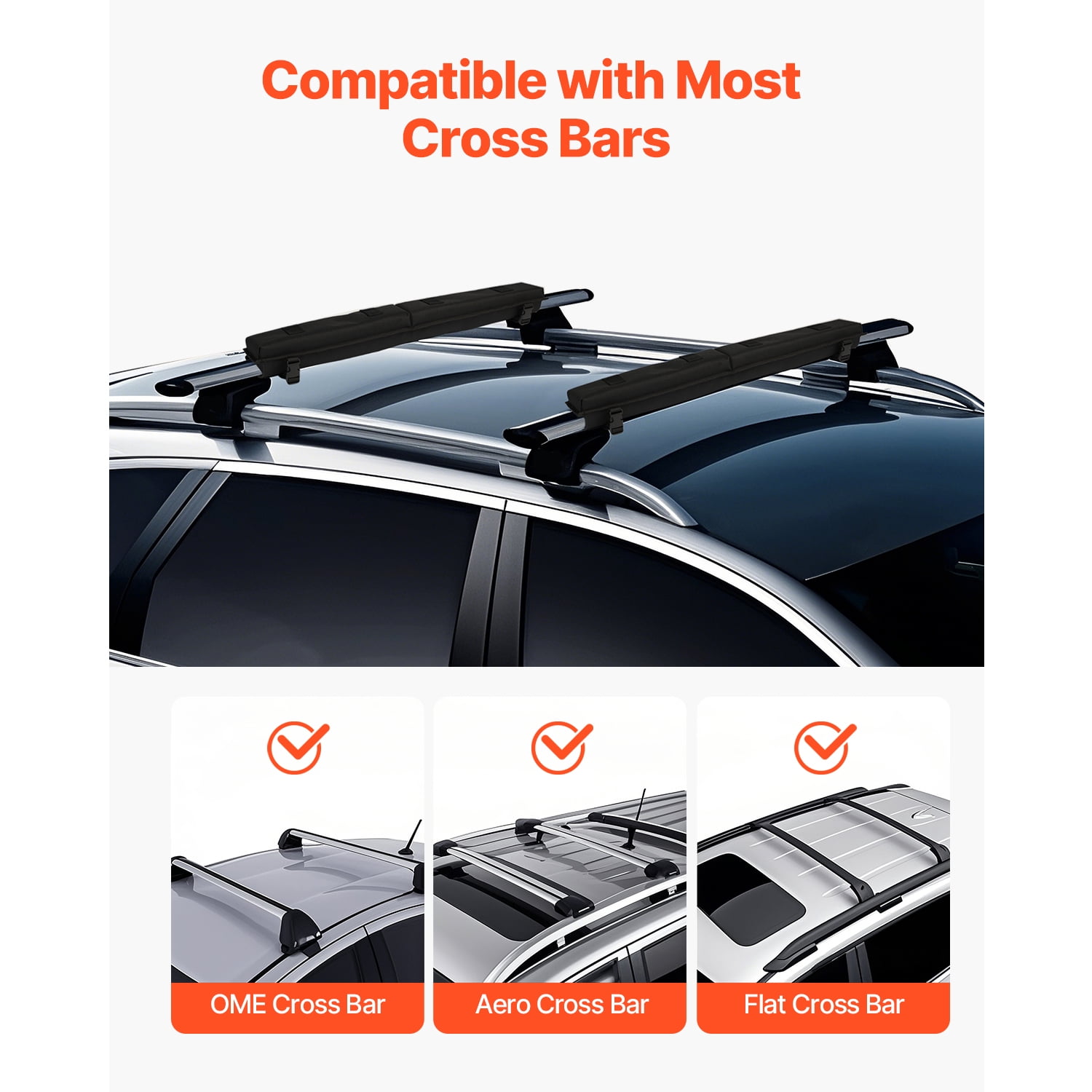 KFFKFF Cushioned Roof Rack Pads, 30" Universal Vehicle Roof Rack Cushion for Multiple Crossbars, 176LBS Load Capacity Kayak Holder with 2 Securing Straps, 2 Rapid Loop Straps & Carry Bag