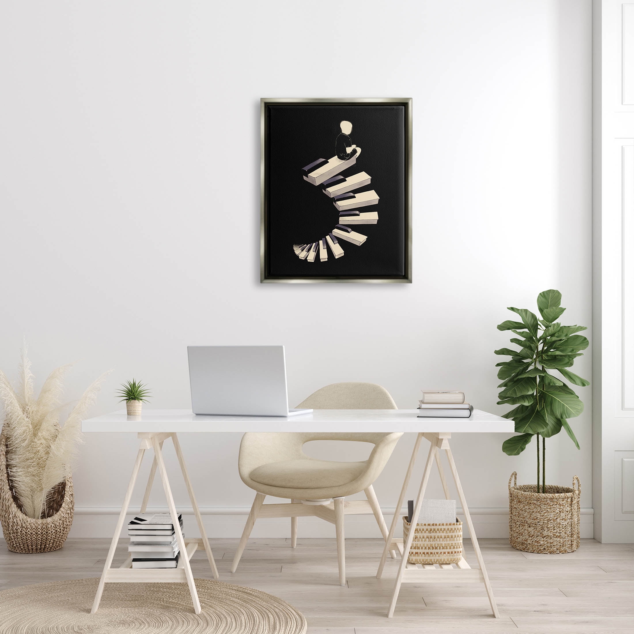 Stupell Industries Surreal Piano Keys Spiral Graphic Art Luster Gray Floating Framed Canvas Print Wall Art, Design by Matheus Lopes Castro