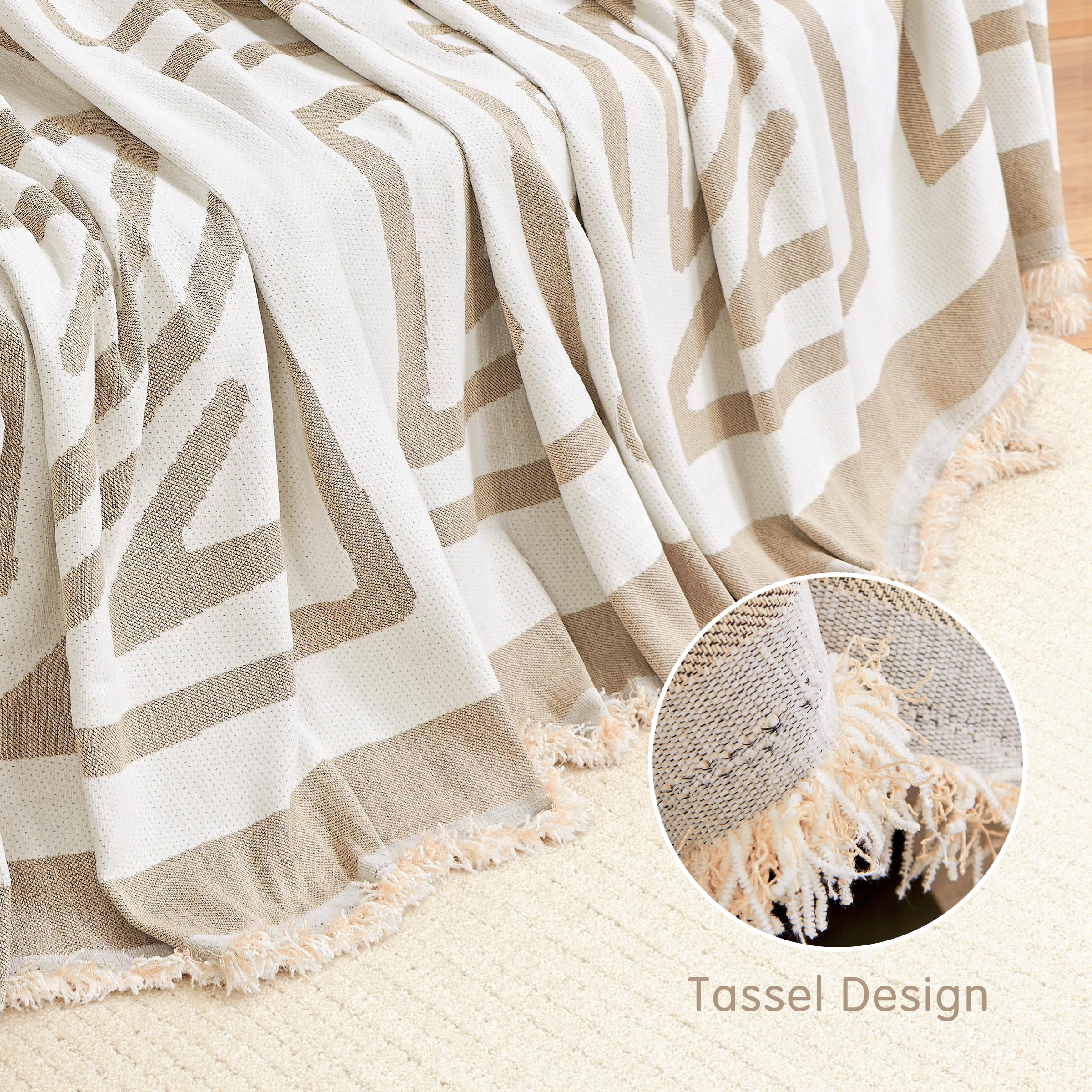Dyfun Boho Reversible Sofa Cover - Pet-Proof Chenille Couch Protector & Decorative Throw for 3-Cushion Couches, 71"x134"