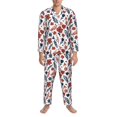 thumbnail image 3 of Naloa Red Blue Leaves Men’s Pajamas Set - Long Sleeve Button Down Sleep Shirt and Pajama Bottoms Sleepwear Set-Medium, 3 of 7