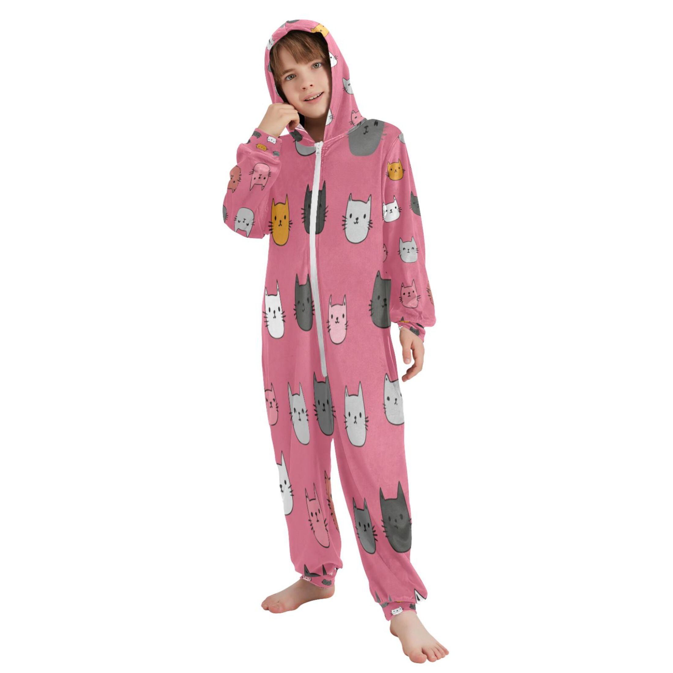 Vzayyk 4T-14Y Size Aviliable Cozy One-Piece Footless Sleeper Pajama Cartoon Kitty
