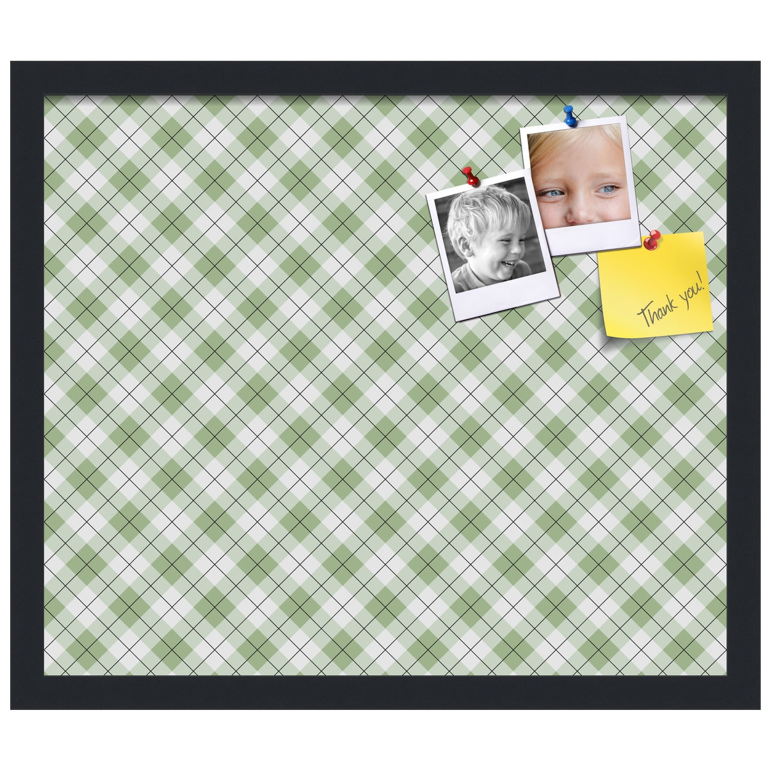 PinPix ArtToFrames 18x15 Custom Cork Bulletin Board Argyle Lime Green   Poster Board Has a Fabric Style Canvas Finish, Framed in Satin Black (PinPix-641)