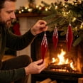 thumbnail image 7 of 6-Piece Flocked Red Finial Drop Christmas Ornaments, Velvet Teardrop Baubles with Rich Plush Texture, Hanging Tree Decor for Warm Holiday Displays, 7 of 7