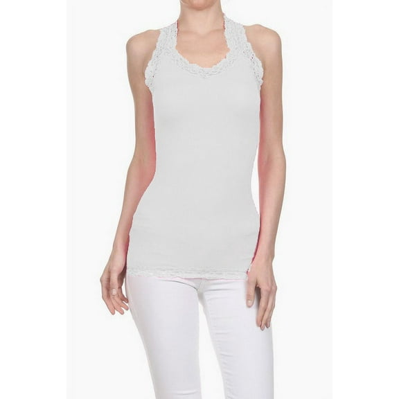 Women's -Junior's V-Neck Racer Back Lace Strap Tank