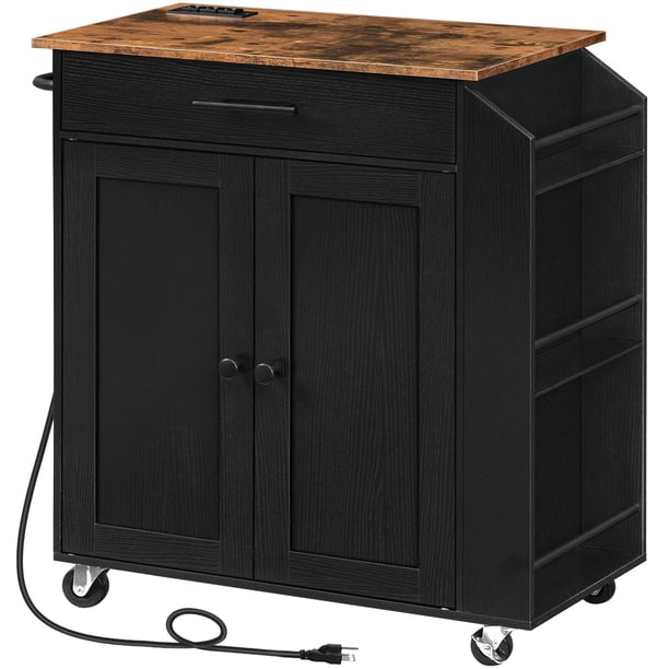 Isla de Cocina con Toma de Corriente, Isla de Almacenamiento de Cocina con Estante para Especias y Cajóns, Carrito de Cocinas Rodante Sobre Ruedas para el Hogar