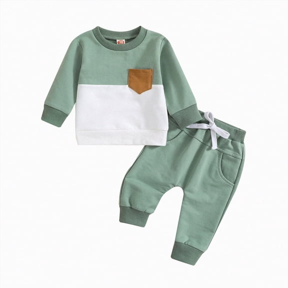 Kaprioy Toddler Baby Boy Outfits Fall Winter Clothes Color Block Long Sleeve Sweatshirt Pullover Tops Joggers Pants Outfit Set