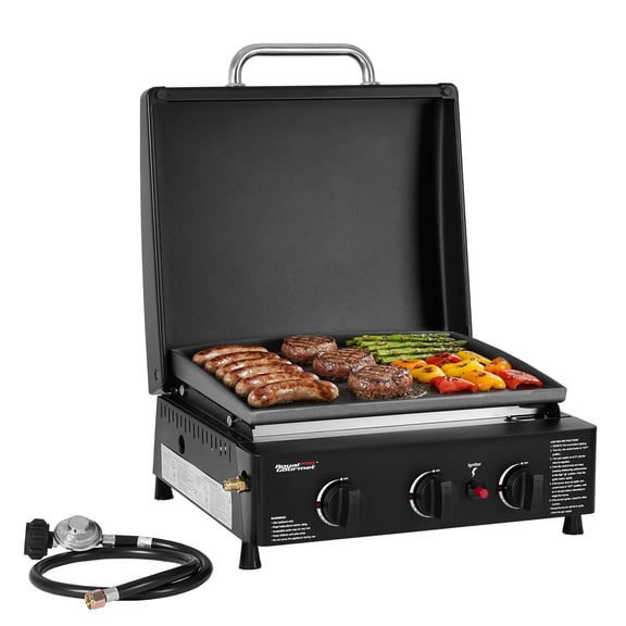 Royal Gourmet PD1503H Portable 3-Burner Propane Griddle with Hood for Backyard, Patio and Outdoor Cooking, Black