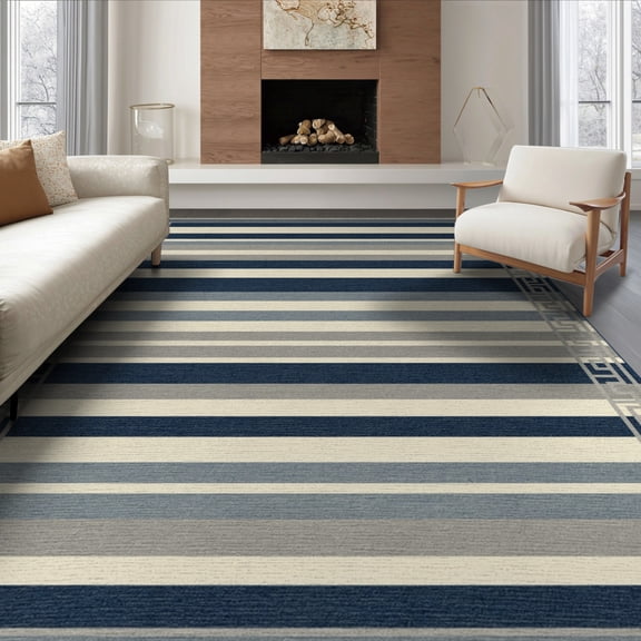 ODIKA 8'x10' Washable Area Rug Non-Shedding, Easy Care, Geometric Motif Interlocking Borders Minimalist Bands Striped Flowing Dynamic for King Size Bedroom Under Bed, Master Suite