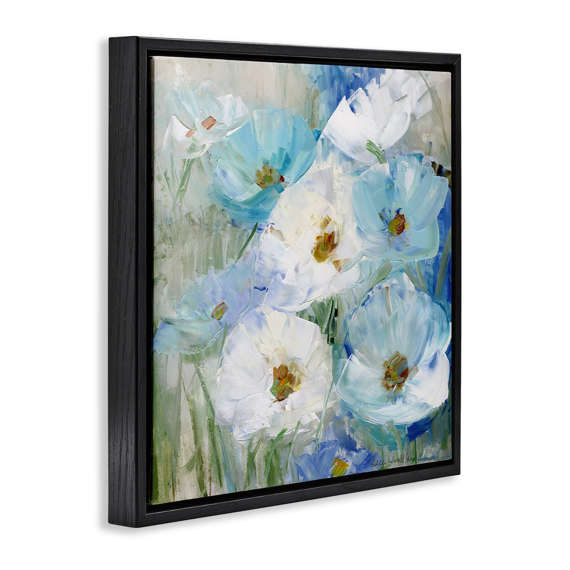 Stupell Industries Blue Spring Poppies Plants & Flowers Painting Black Floater Framed Canvas Art Print Wall Art, 25 x 25