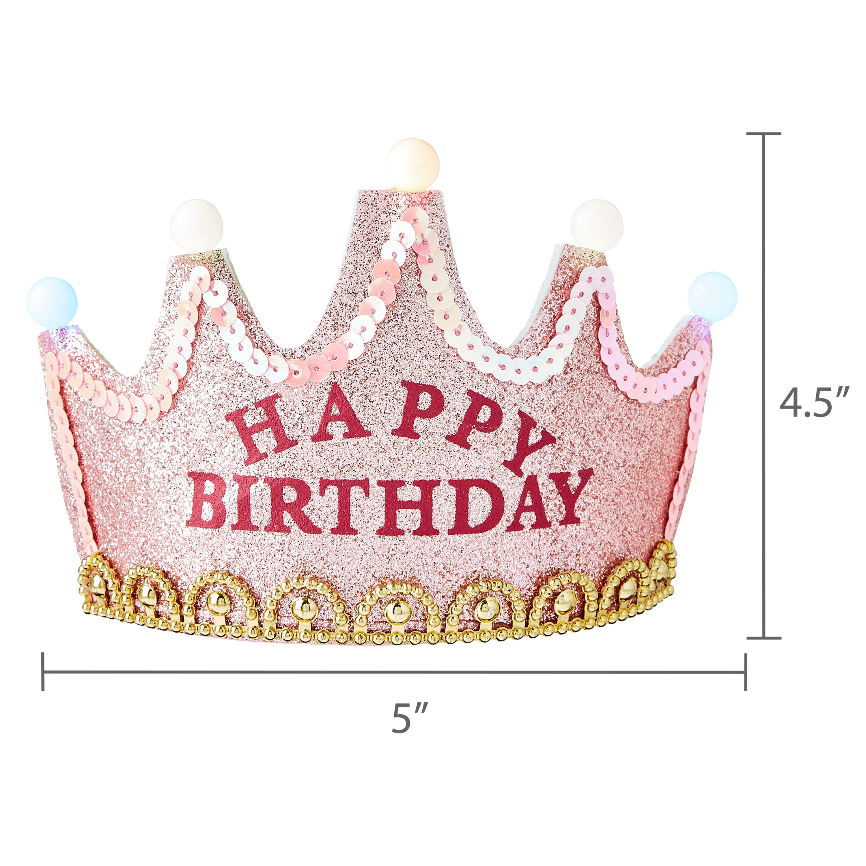 1 Count, Pink Glitter Light-Up Happy Birthday Tiara, by Way To