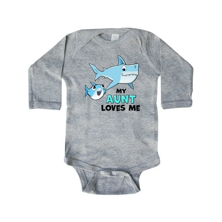 

Inktastic My Aunt Loves Me with Cute Sharks Gift Baby Boy or Baby Girl Long Sleeve Bodysuit
