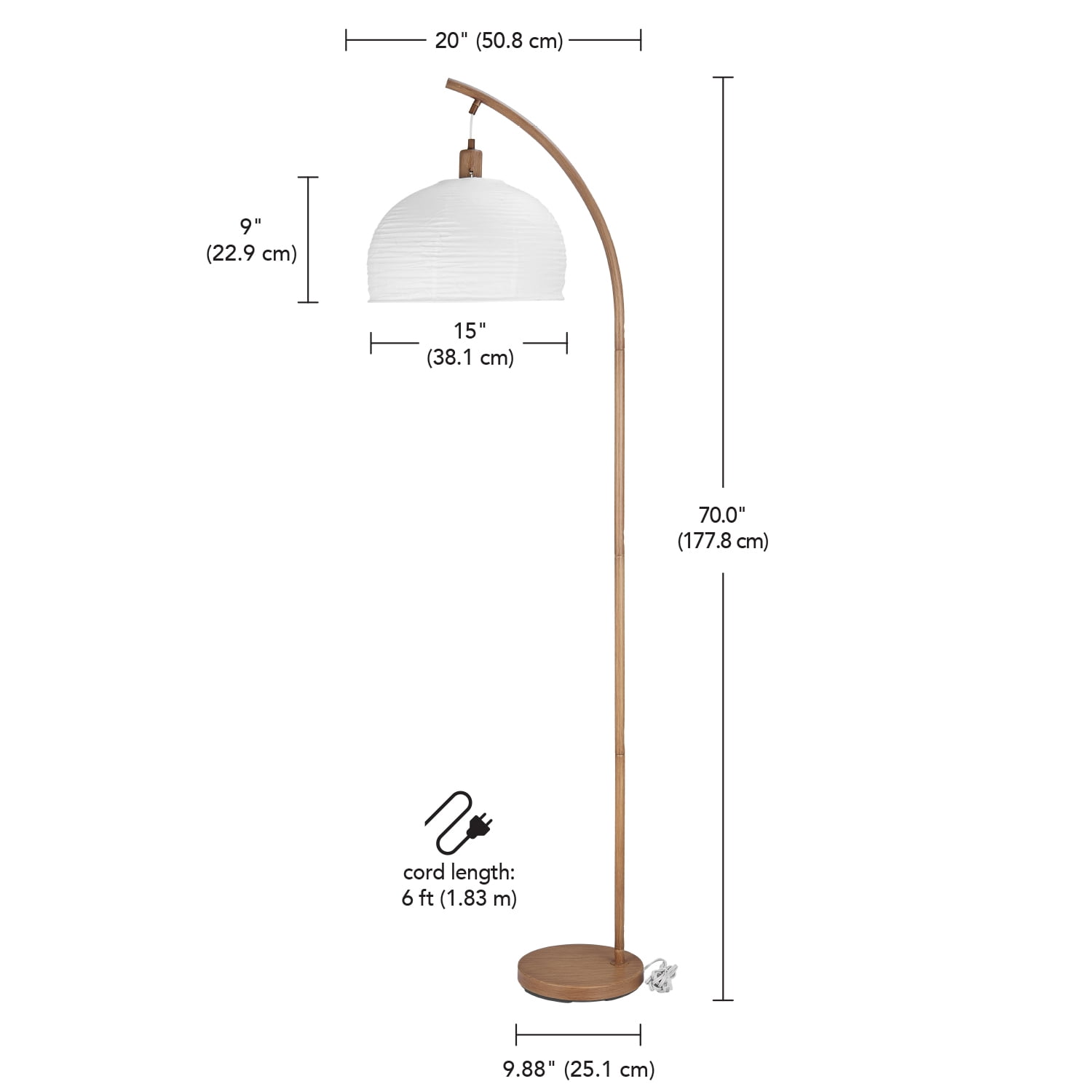 Novogratz x Globe Electric Novogratz x Globe 70" Wood-Tone Finish Floor Lamp with White Paper Shade